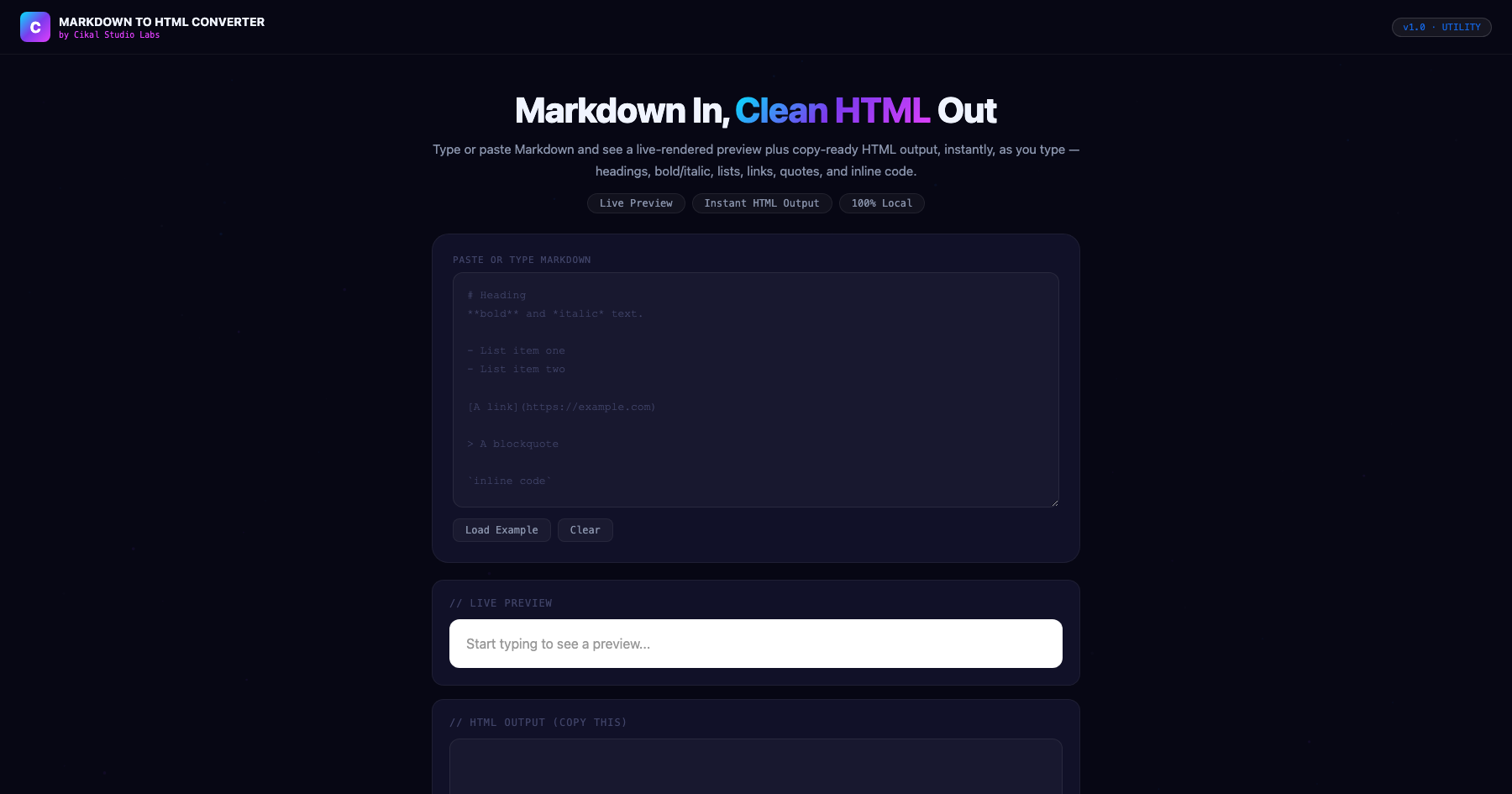 Markdown to HTML Live Converter screenshot