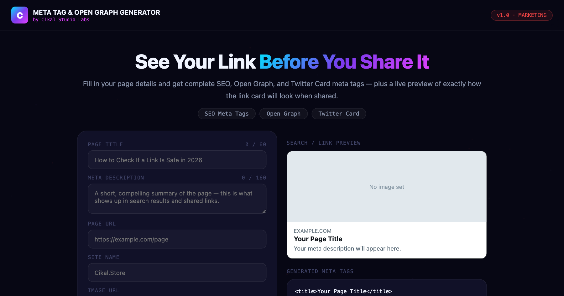 Meta Tag & Open Graph Generator screenshot
