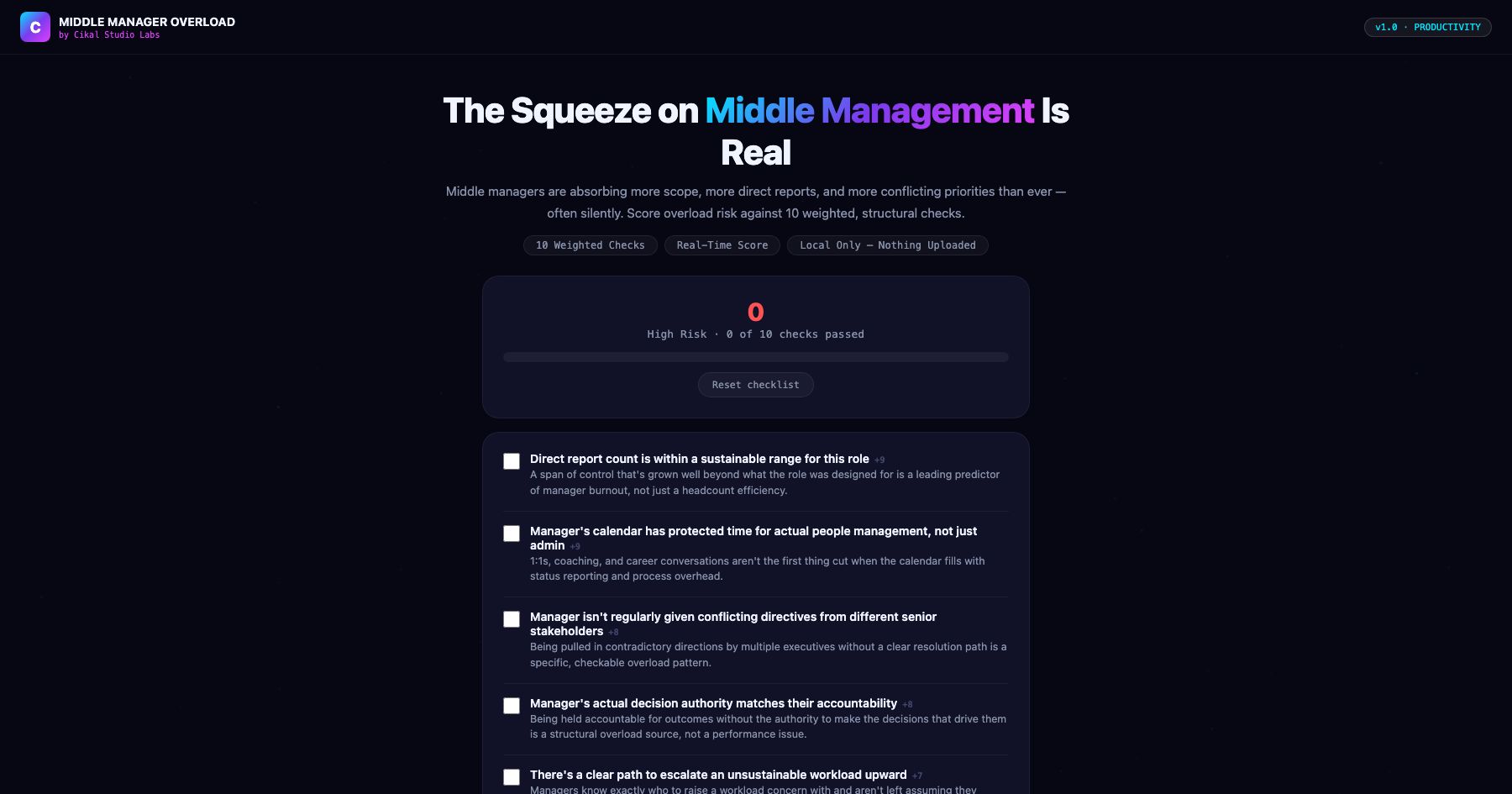 Middle Manager Overload Checklist screenshot