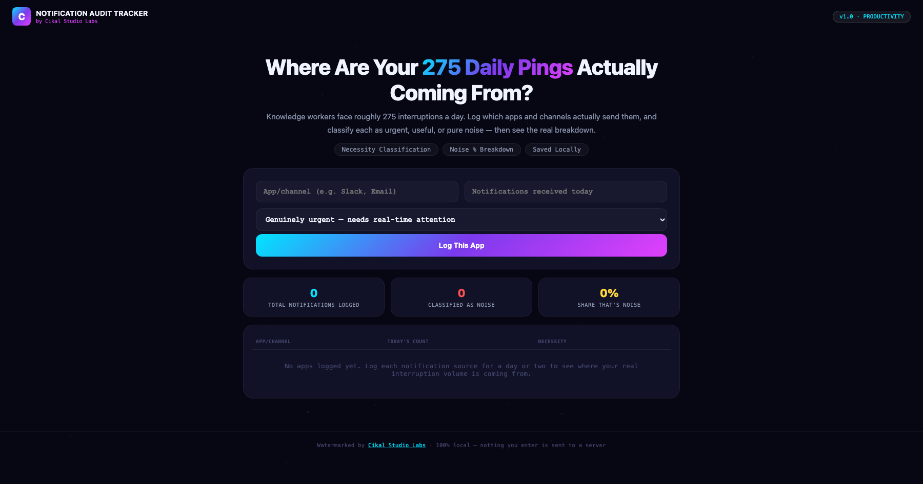 Notification Overload Audit Tracker screenshot