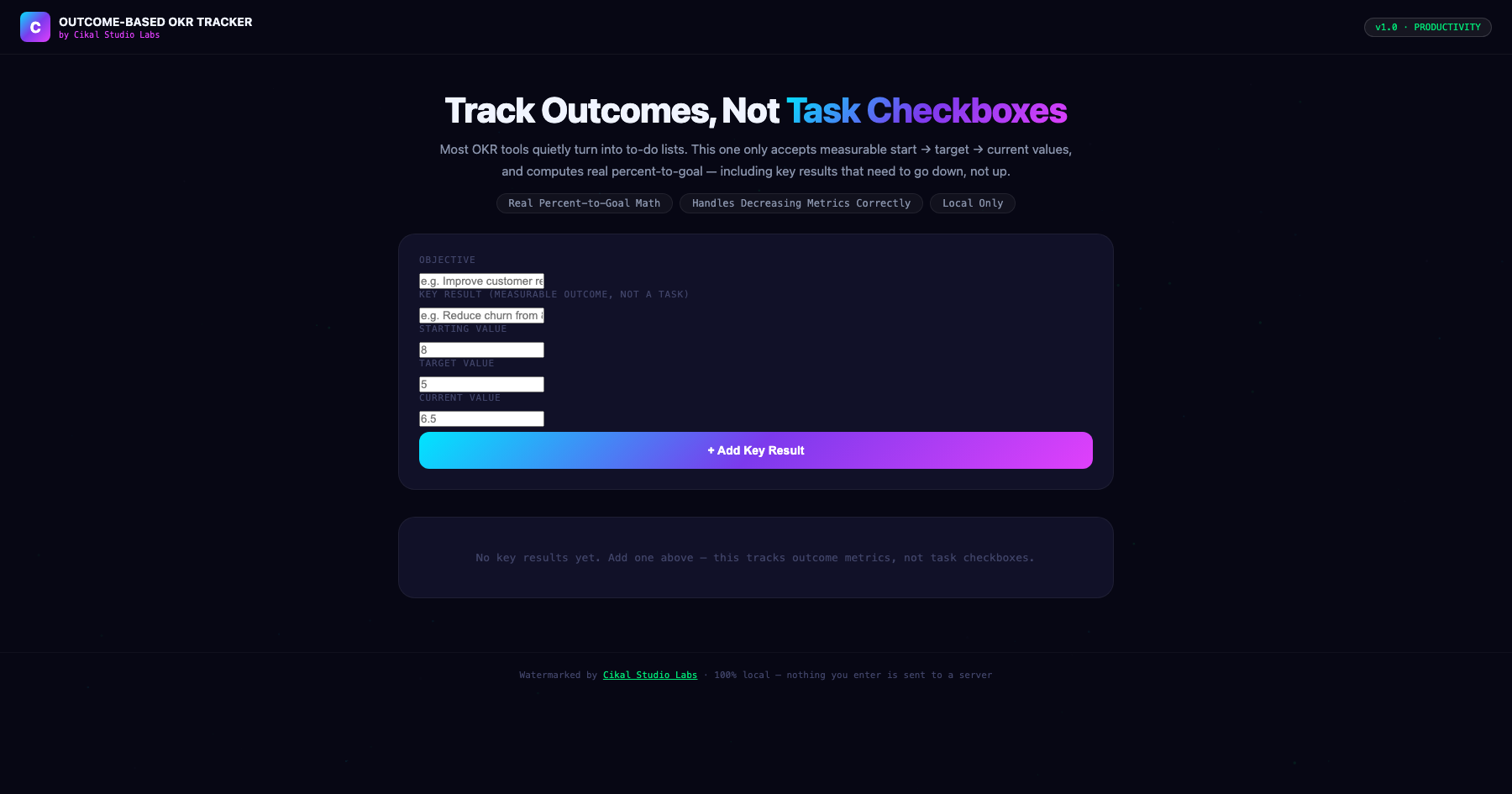 Outcome-Based OKR Tracker screenshot