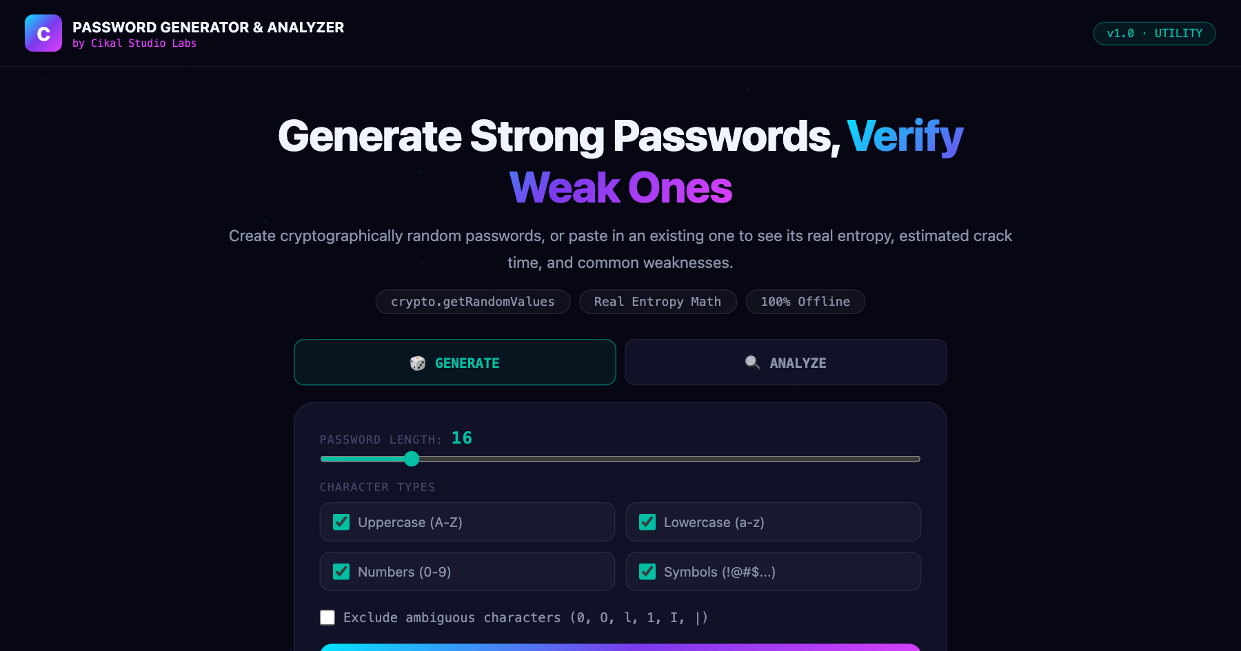 Password Generator & Strength Analyzer screenshot