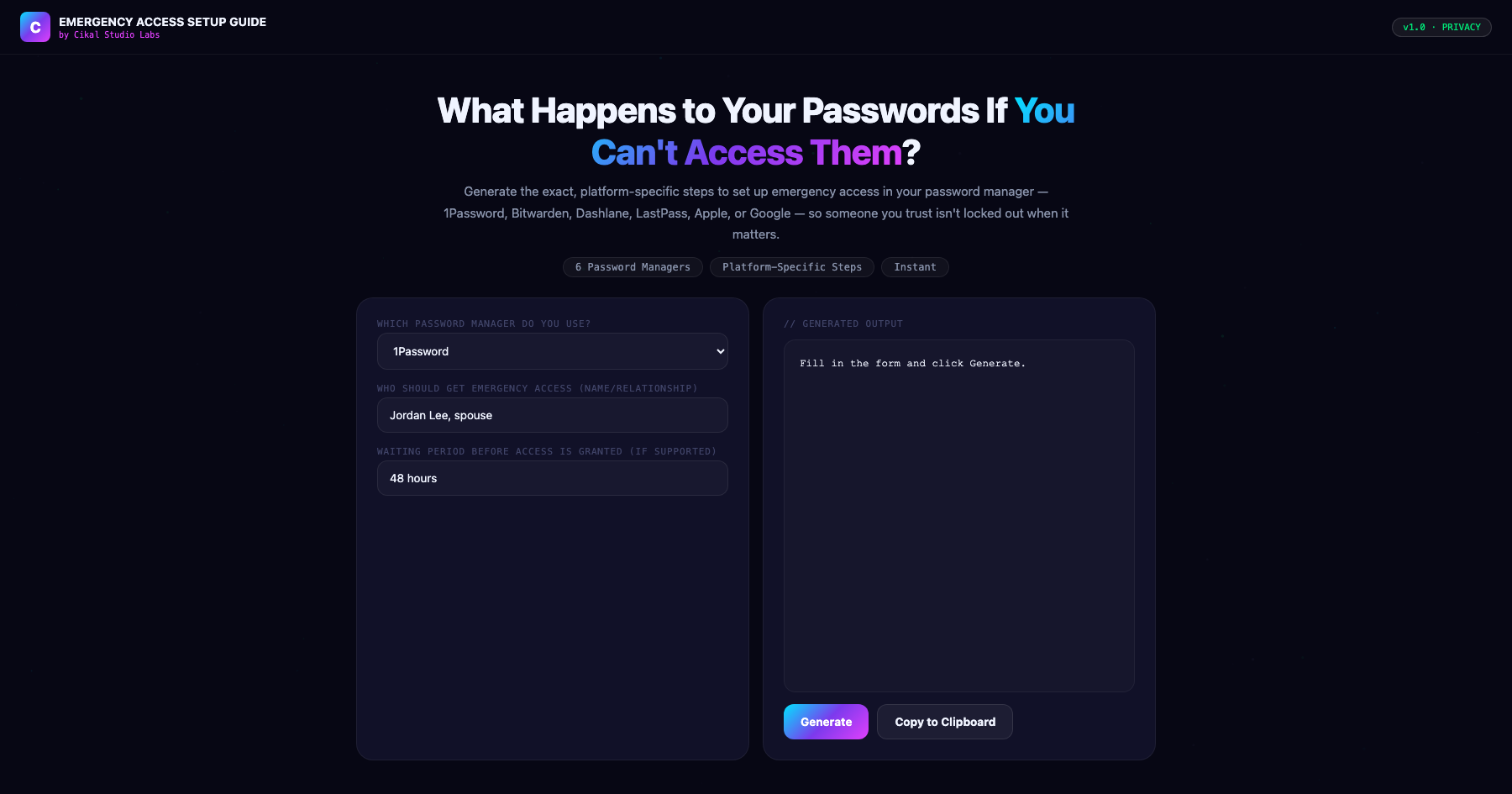 Password Manager Emergency Access Setup Guide screenshot