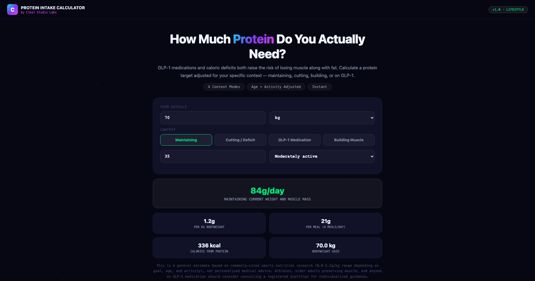 Protein Intake & Muscle Preservation Calculator screenshot