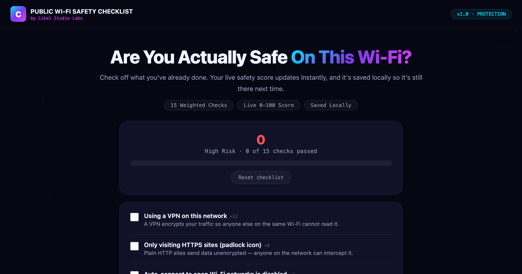 Public Wi-Fi Safety Checklist screenshot