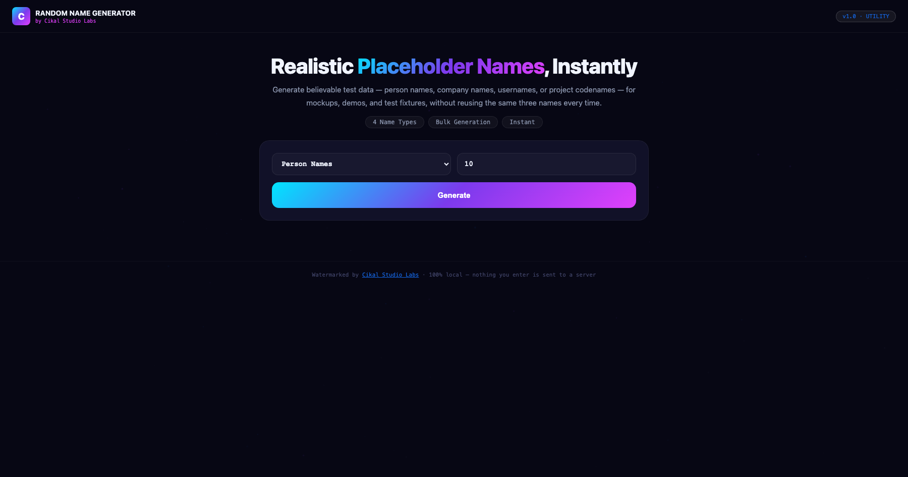 Random Name Generator screenshot