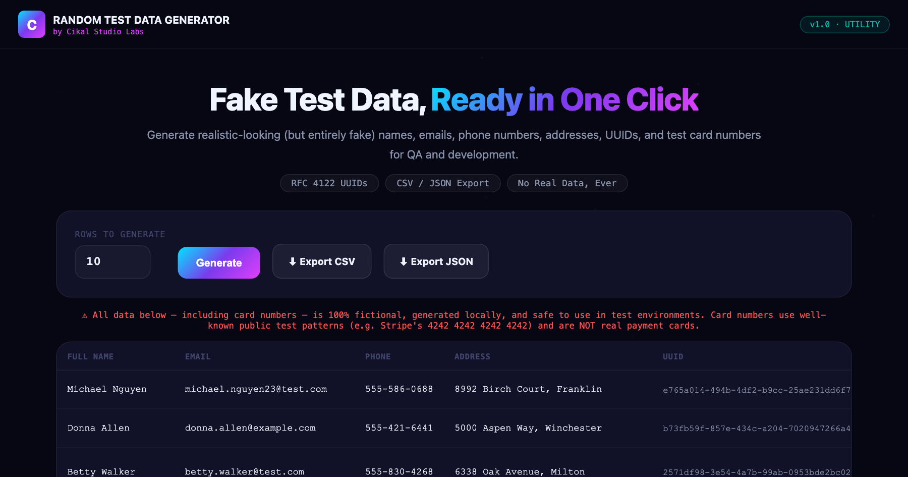 Random Test Data Generator screenshot