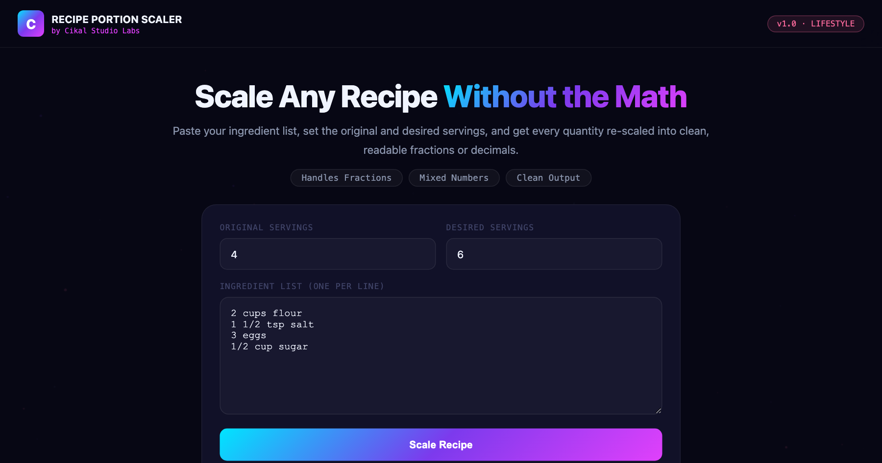 Recipe Portion Scaler screenshot