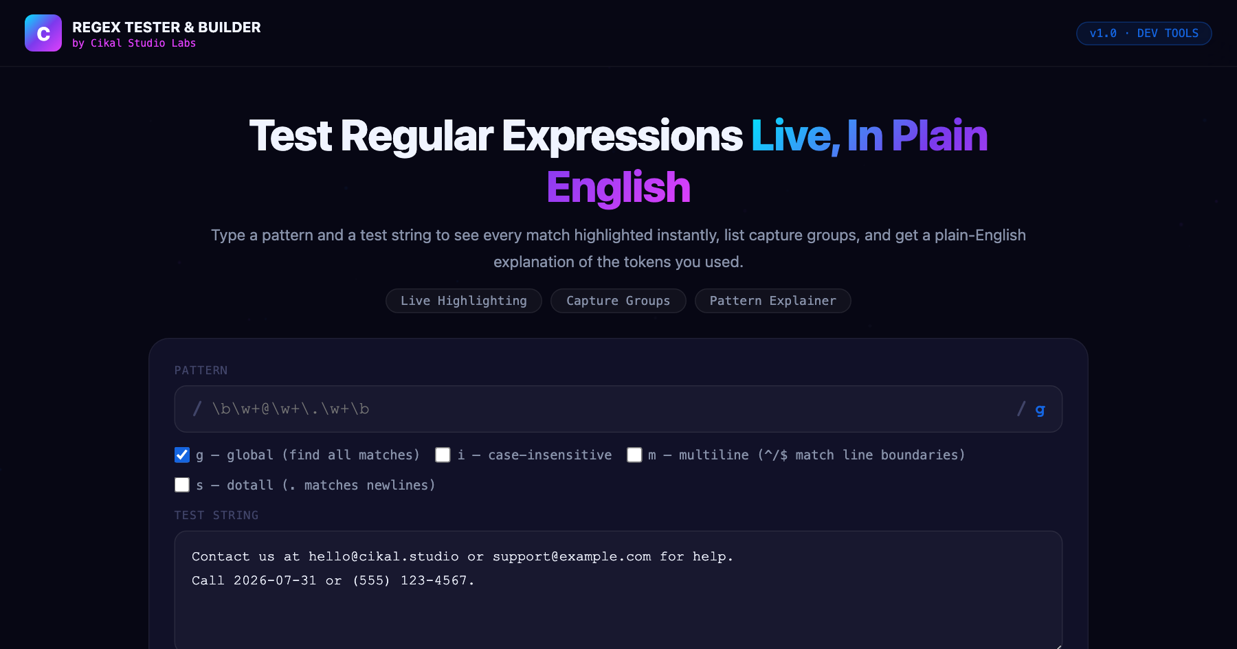 Regex Tester & Builder screenshot