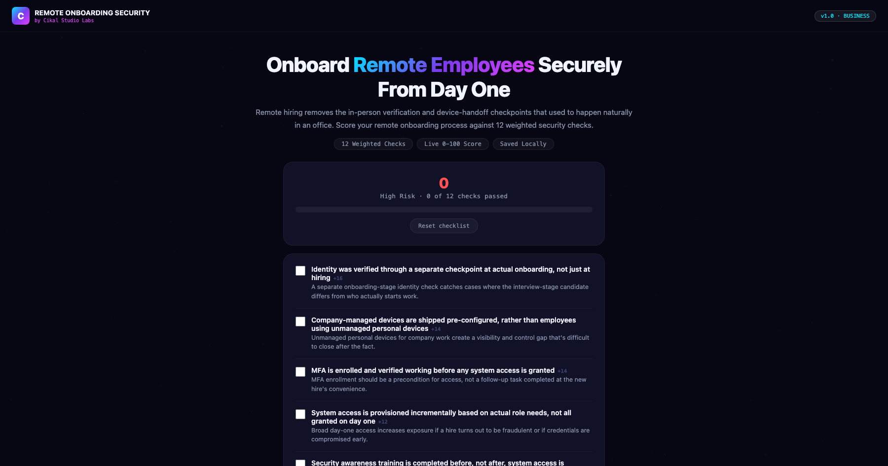Remote Employee Security Onboarding Checklist screenshot