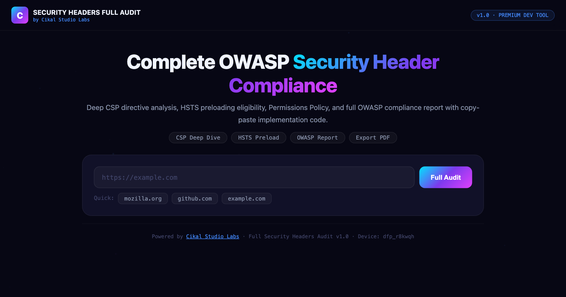 Full Security Headers Audit screenshot