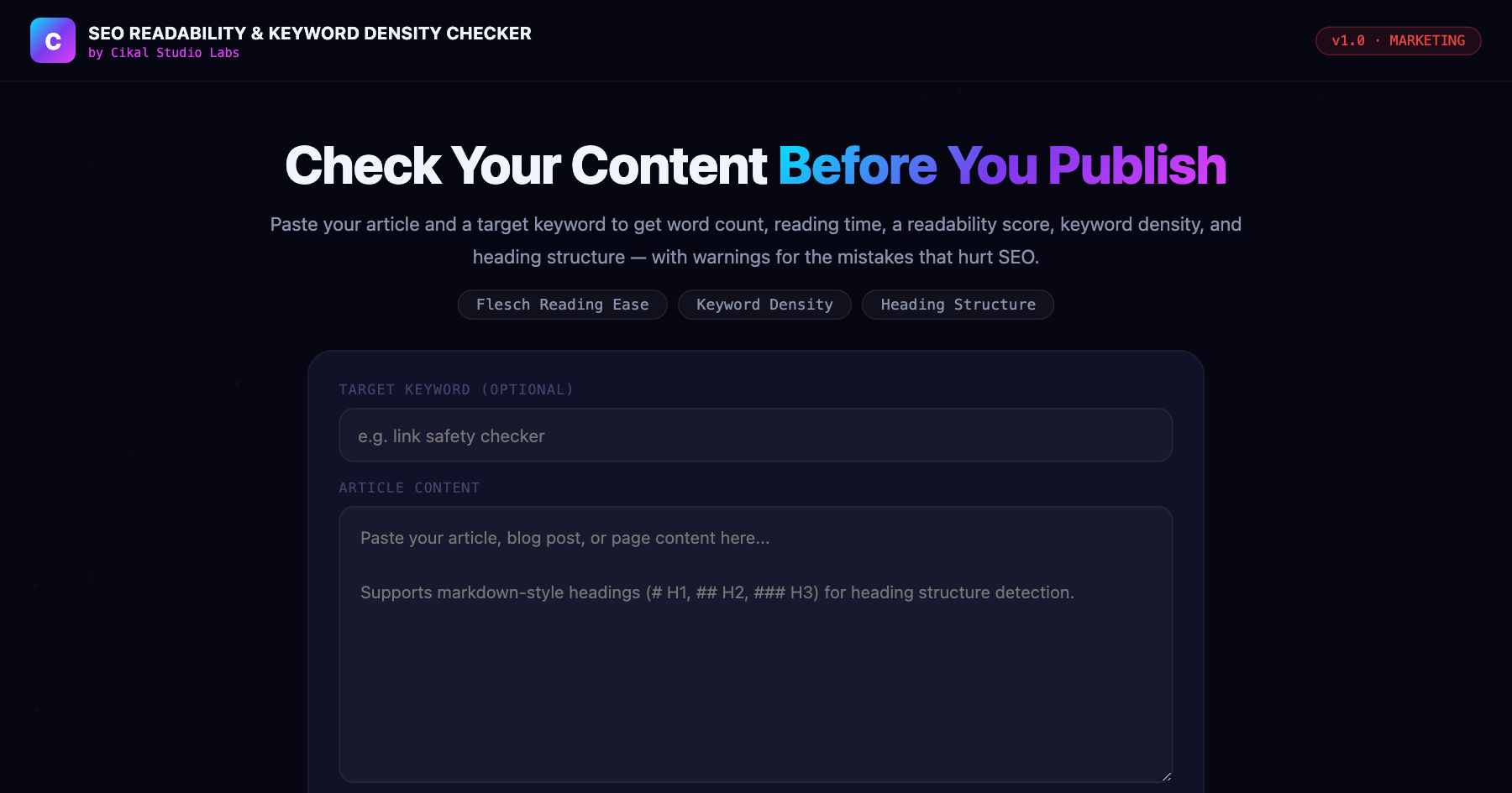 SEO Content Readability & Keyword Density Checker screenshot