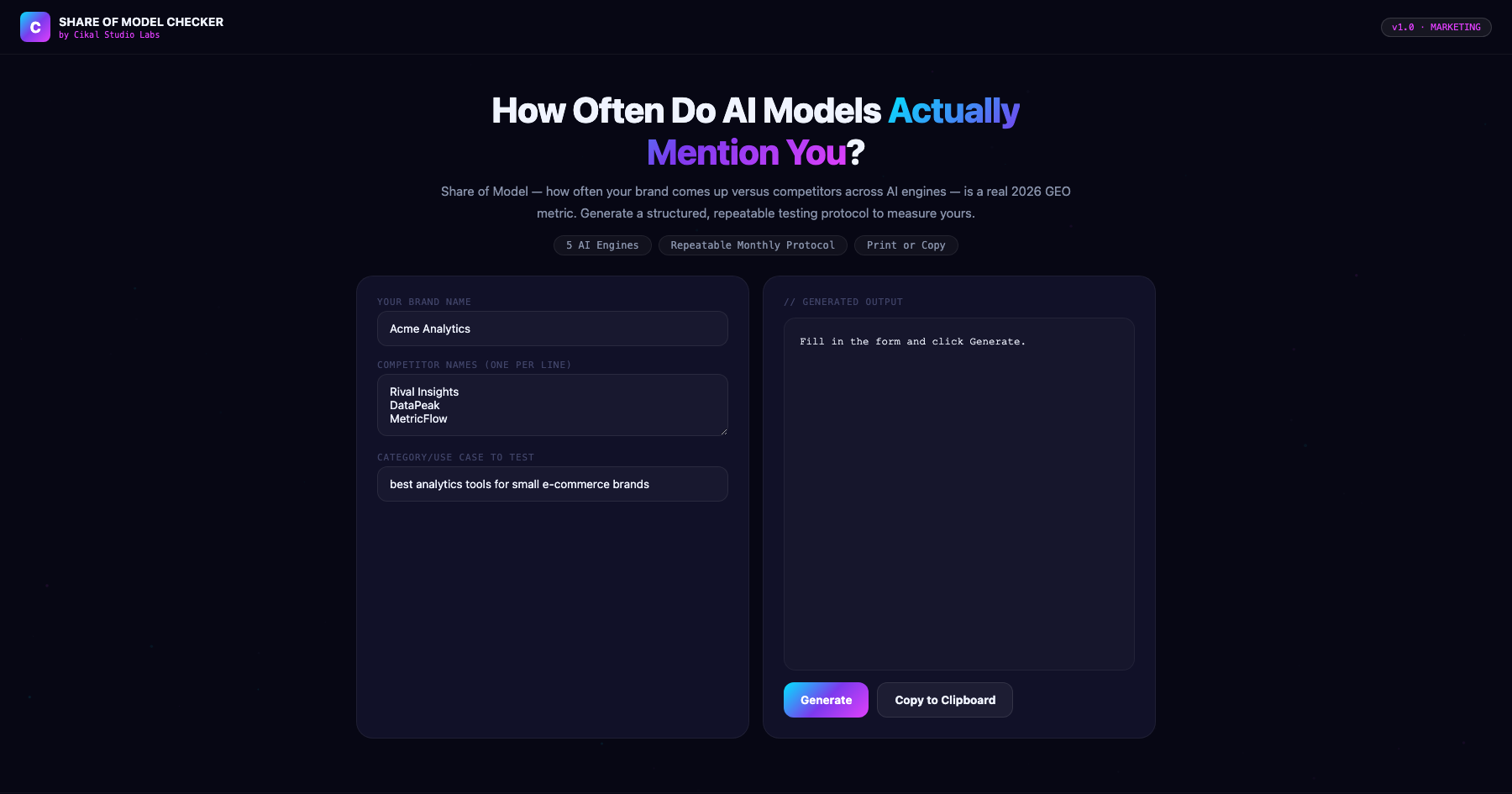 Share of Model Brand Mention Checker screenshot