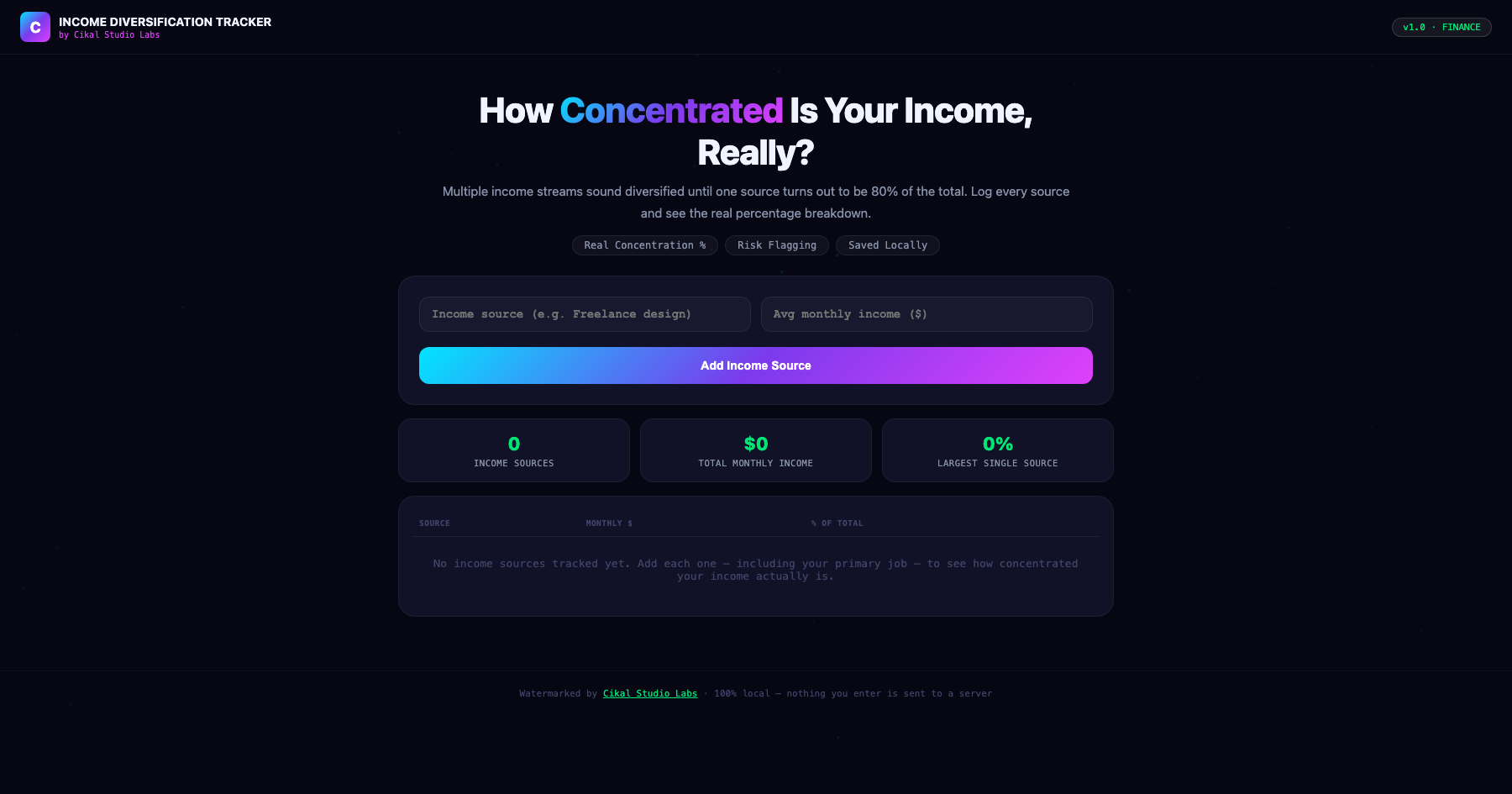 Side Income Diversification Tracker screenshot