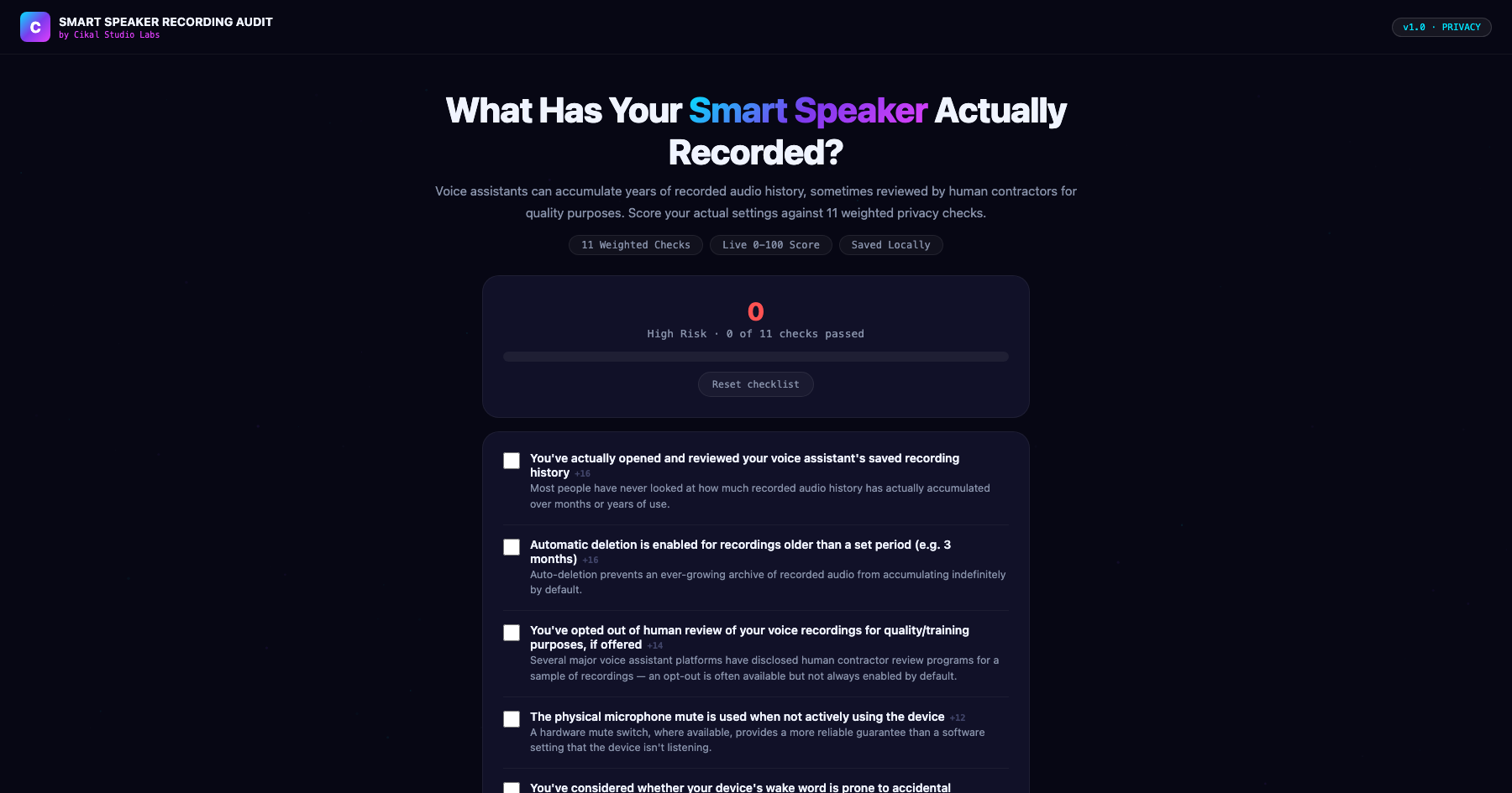 Smart Speaker Recording History Audit Checklist screenshot