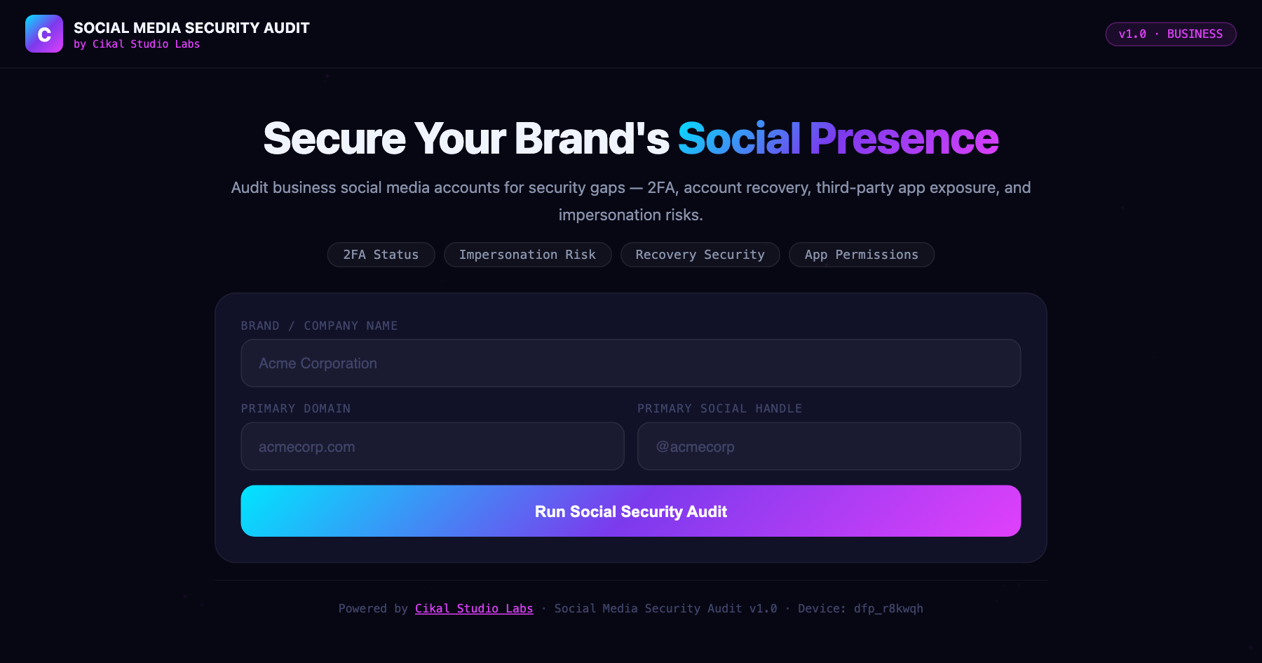 Social Media Account Security Audit screenshot
