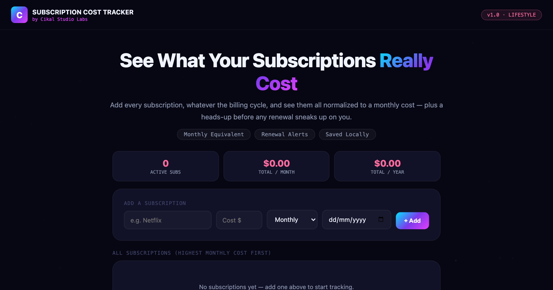 Subscription Cost Tracker screenshot