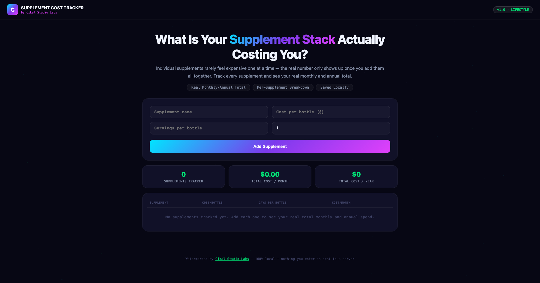 Supplement Stack Cost Tracker screenshot