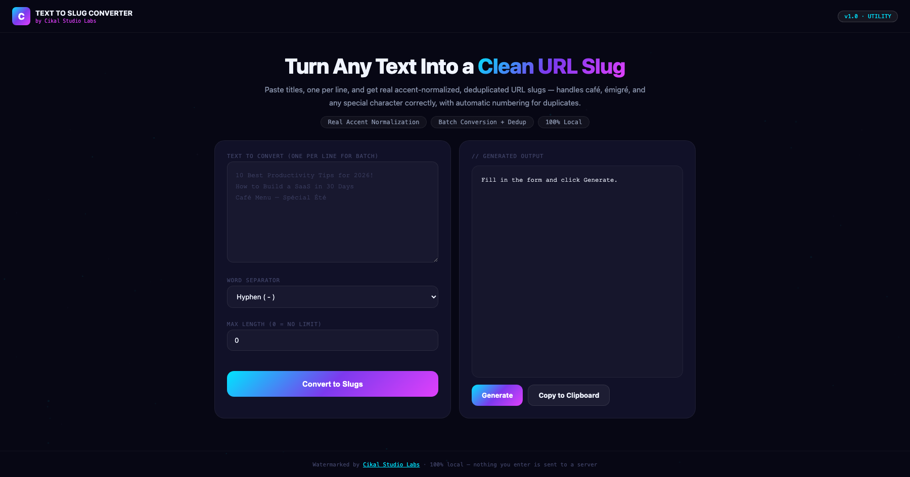 Text to Slug Converter screenshot