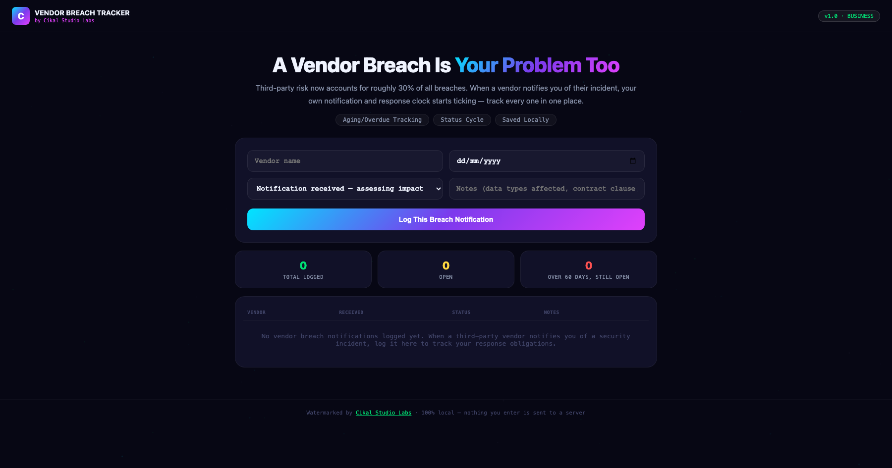 Third-Party Vendor Breach Notification Tracker screenshot