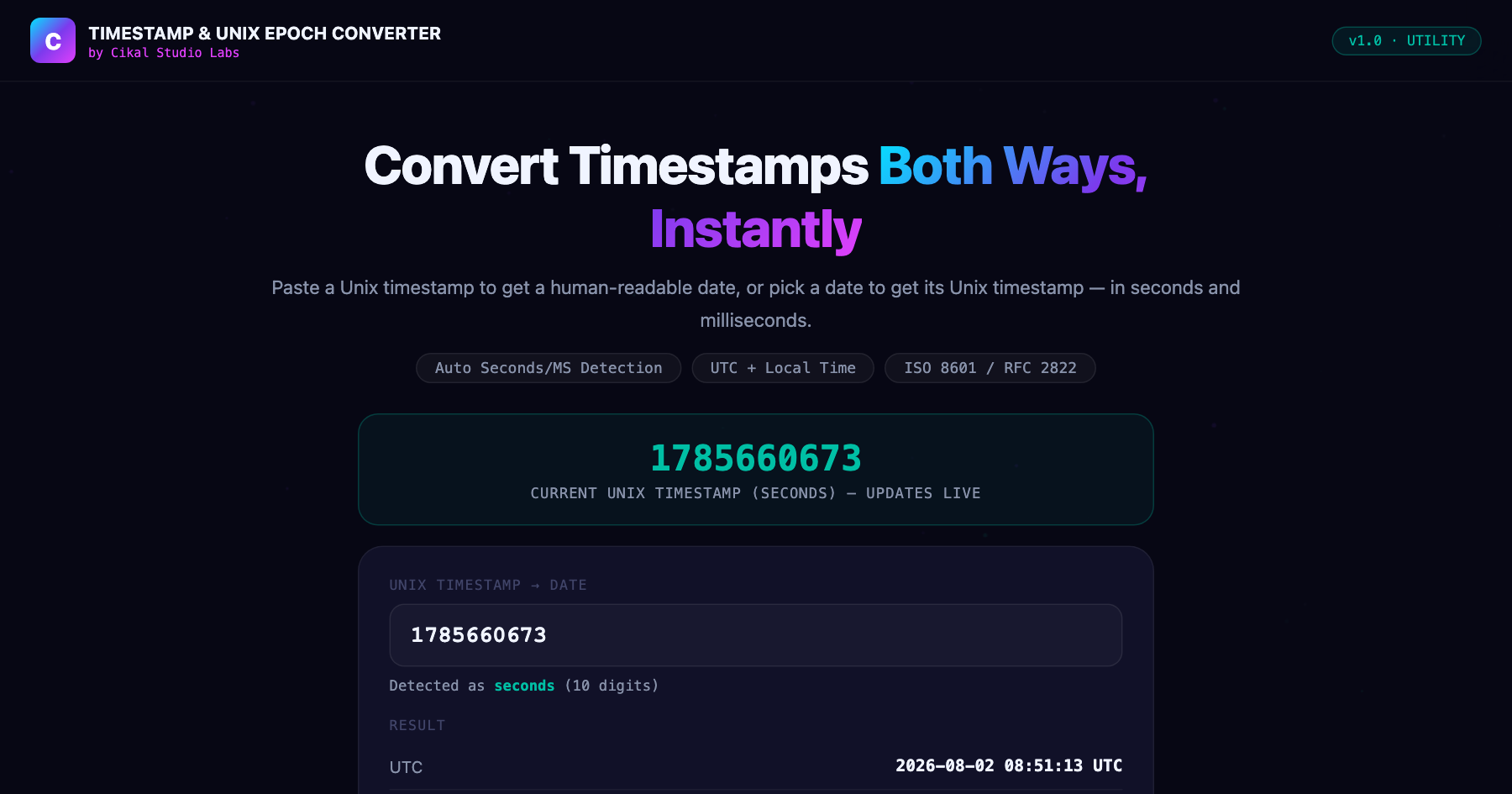 Timestamp & Unix Epoch Converter screenshot
