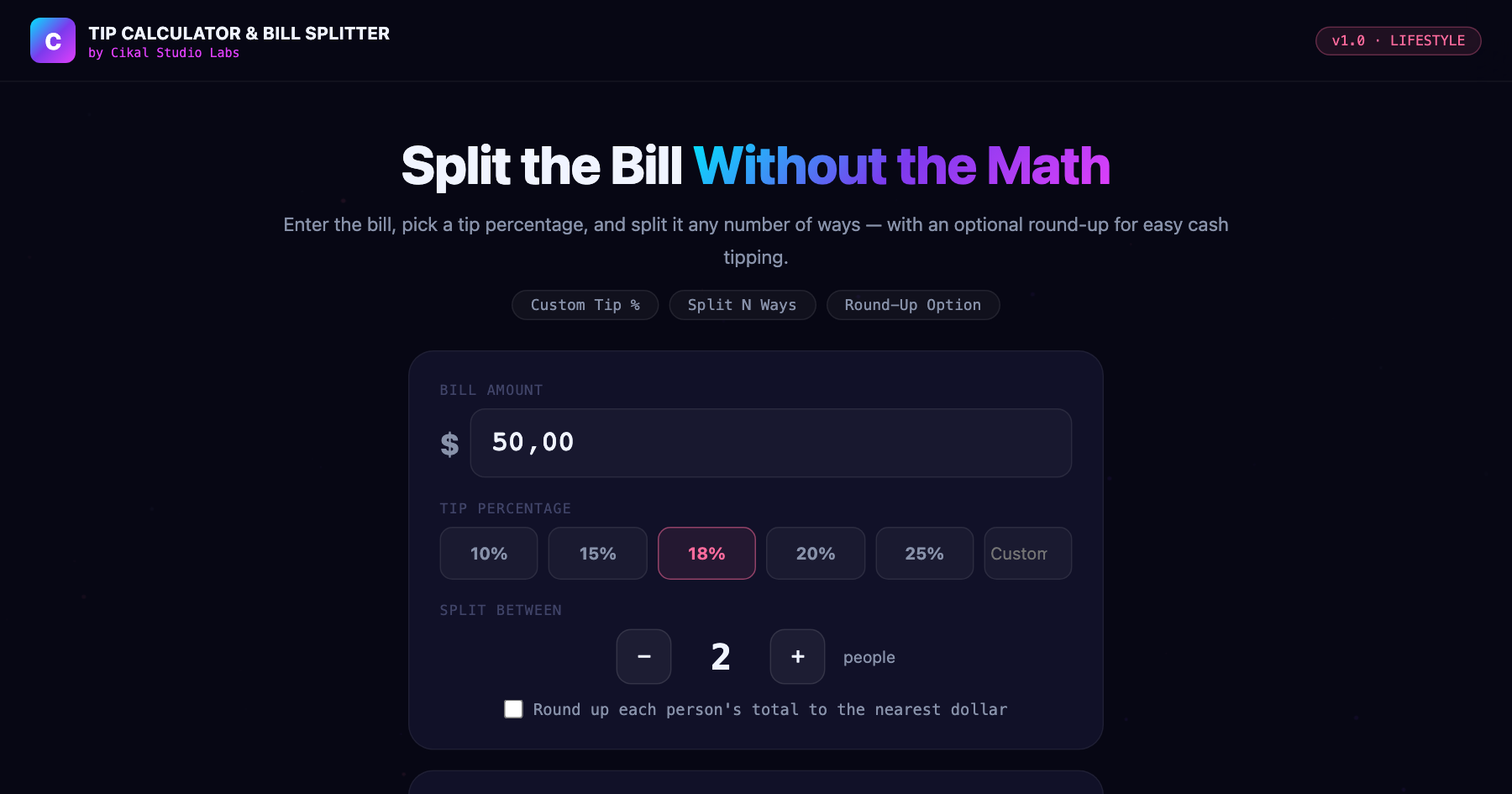 Tip Calculator & Bill Splitter screenshot