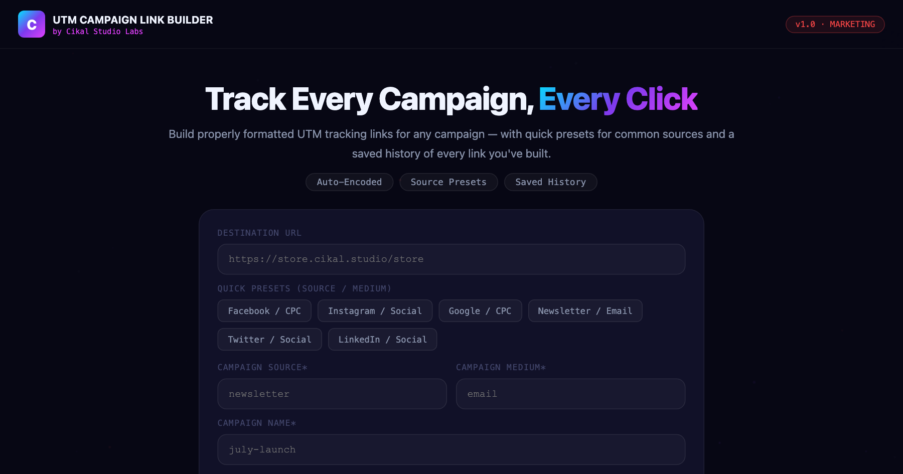 UTM Campaign Link Builder screenshot