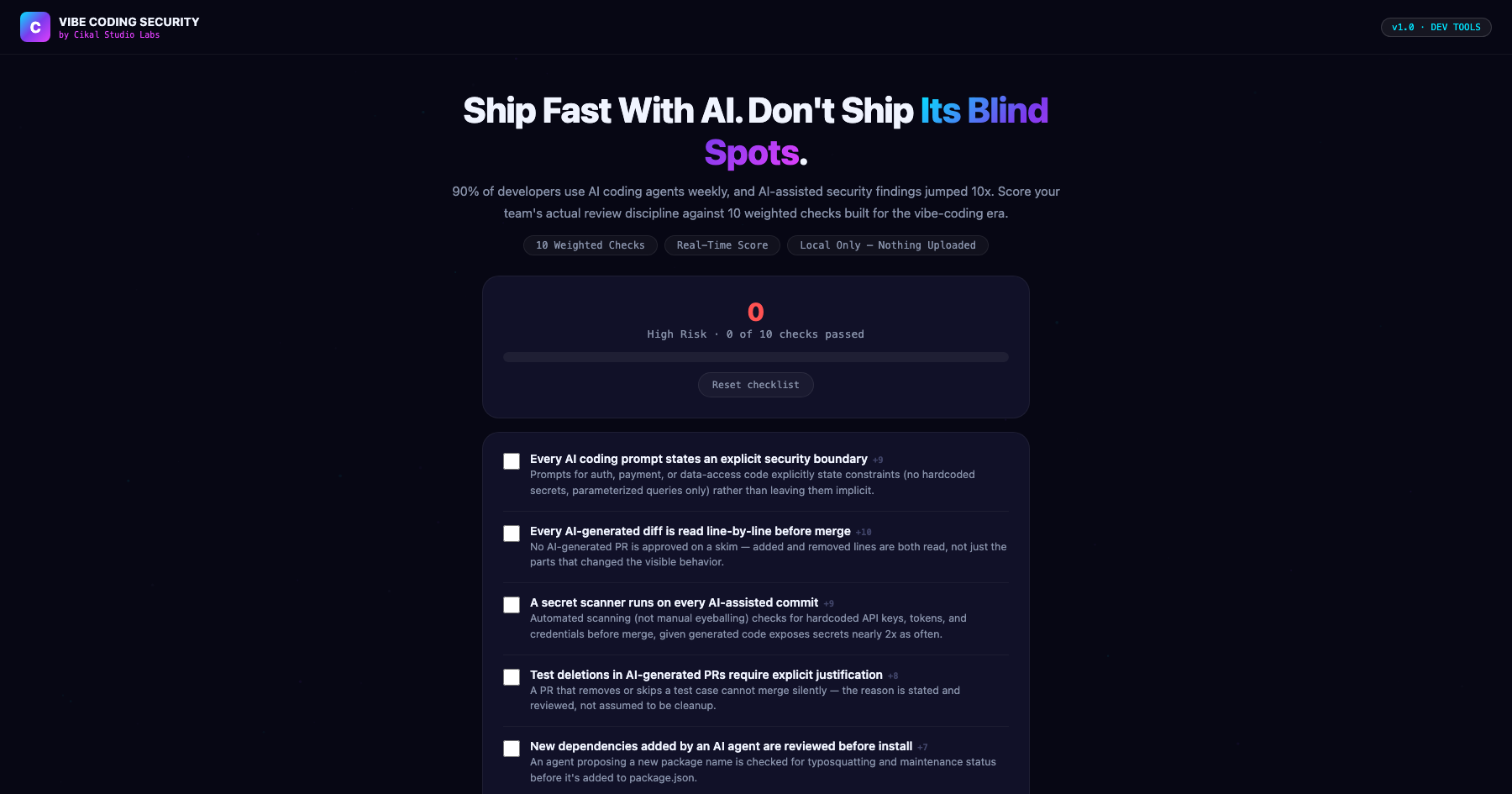 Vibe Coding Security Checklist screenshot