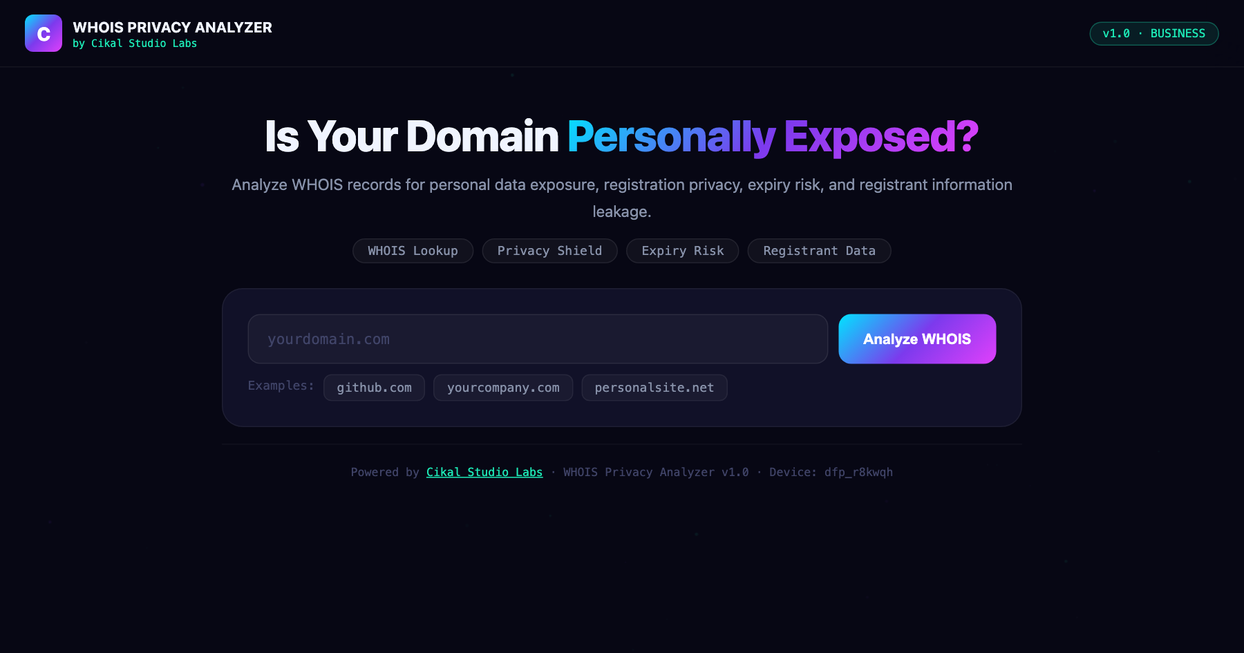 WHOIS Privacy Analyzer screenshot
