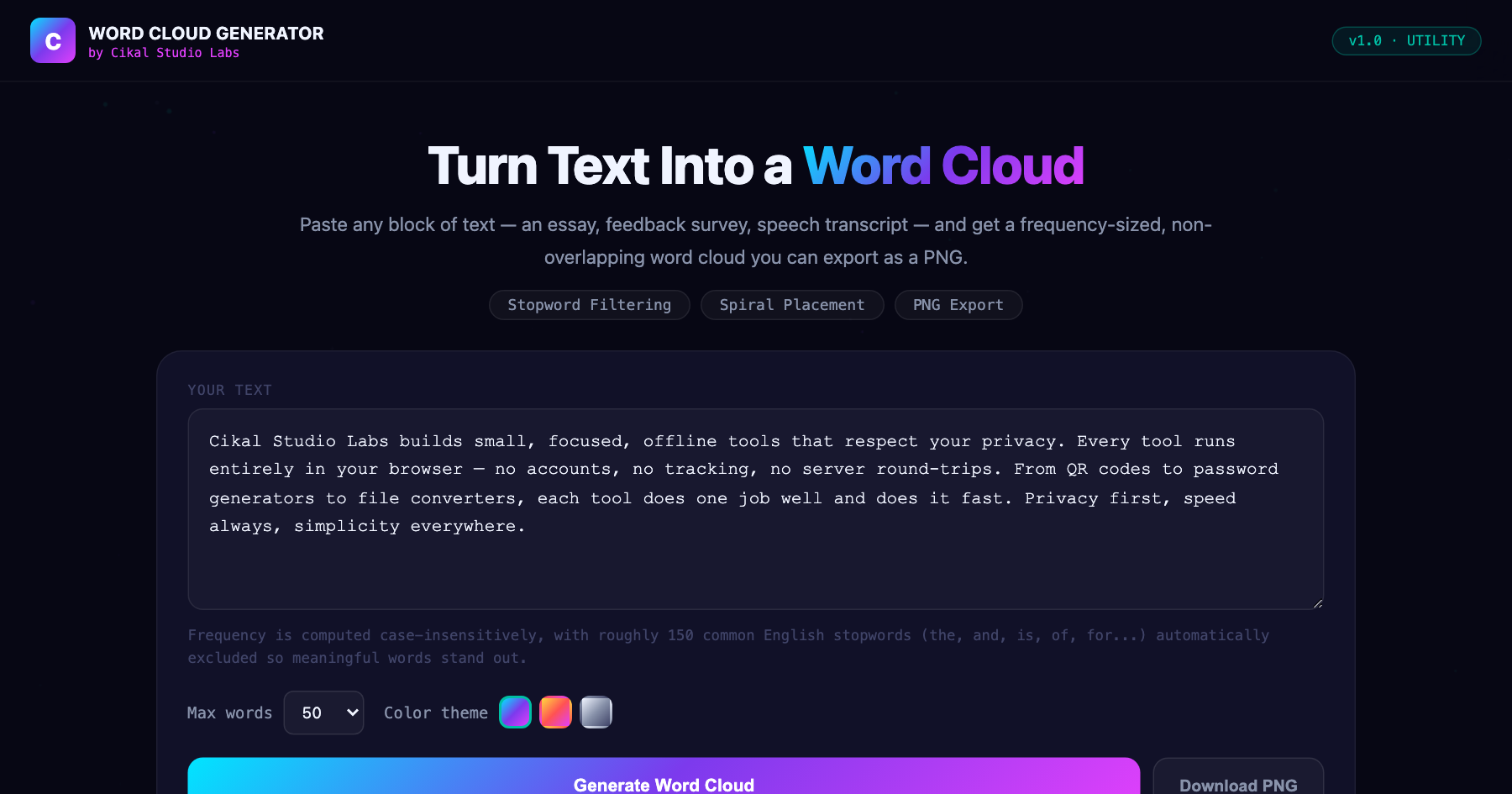 Word Cloud Generator — live screenshot of the tool
